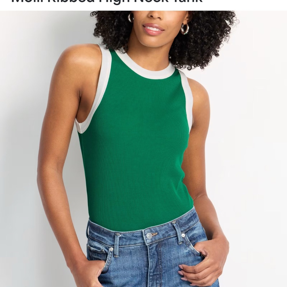 Market & Spruce Emerald Green Tank Top with White Trim